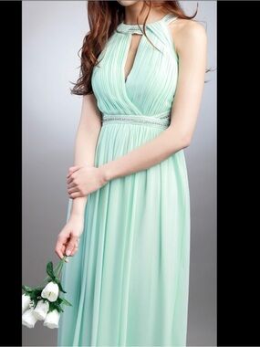 Marciano Mint Green Pleated Halter Evening Dress